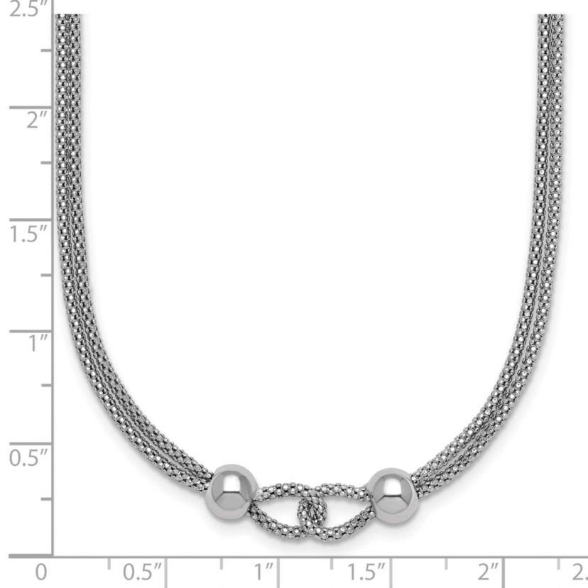 Sterling Silver Rhodium-plated Polished Beads 2 Strand 16-inch with 2-inch Extender Necklace