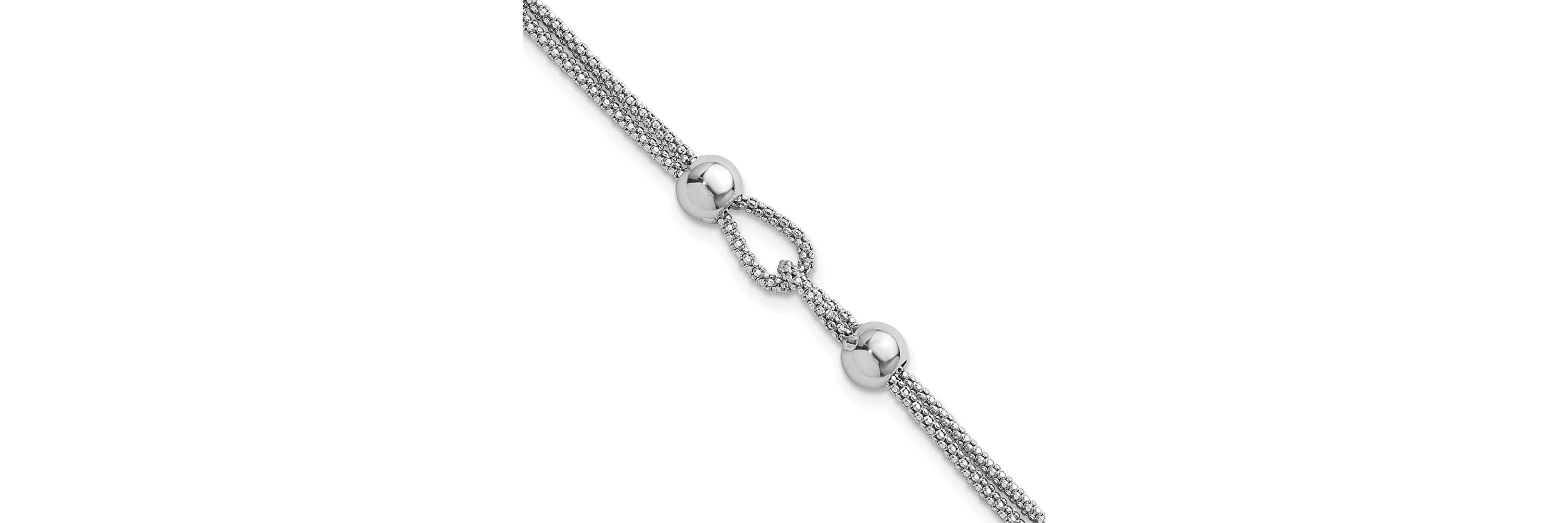 Sterling Silver Rhodium-plated Polished Beads 2 Strand 7-inch with 0.75-inch Extender Bracelet
