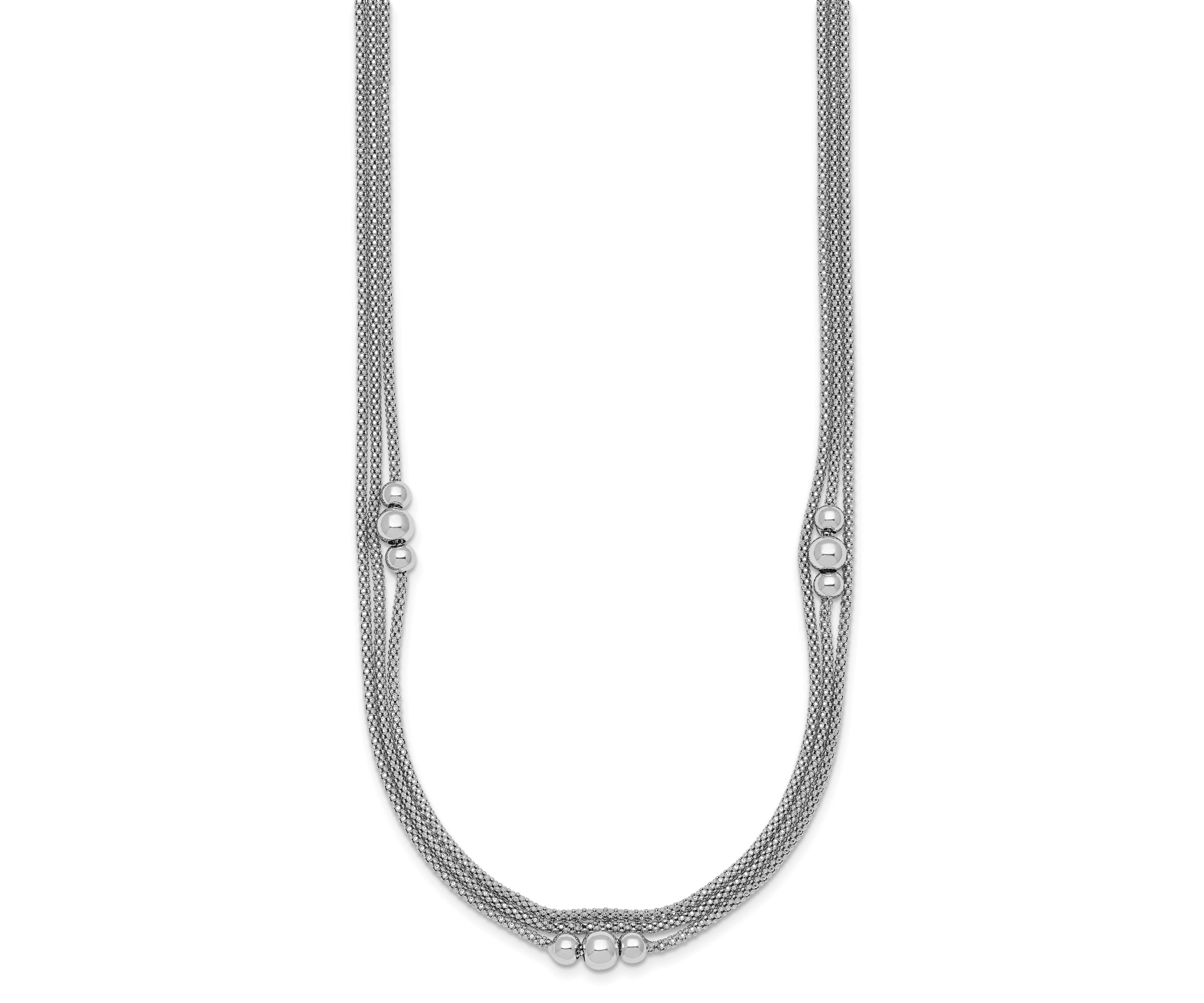 Sterling Silver Rhodium-plated Three Strand 17-inch with 1-inch Extender Necklace