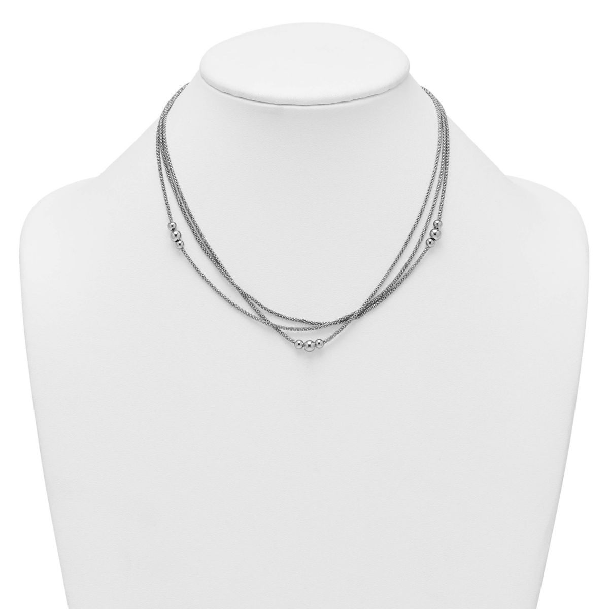 Sterling Silver Rhodium-plated Three Strand 17-inch with 1-inch Extender Necklace