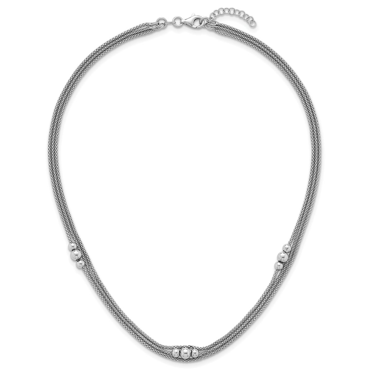 Sterling Silver Rhodium-plated Three Strand 17-inch with 1-inch Extender Necklace
