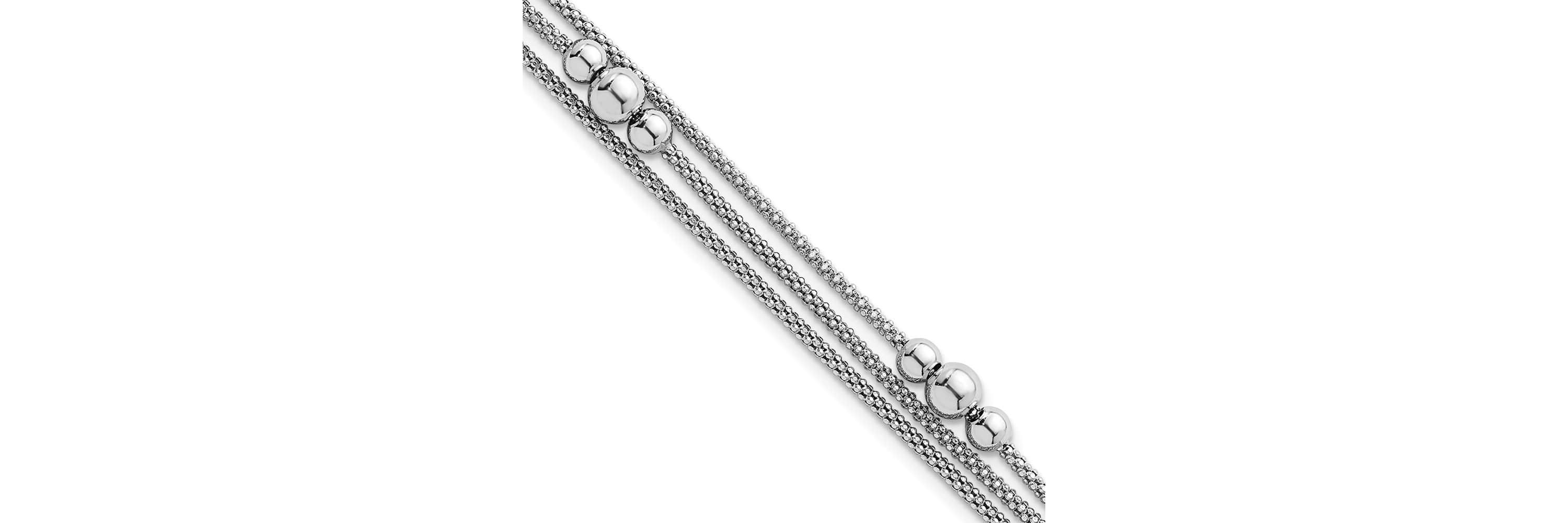 Sterling Silver Rhodium-plated Three Strand 7-inch with 0.5-inch Extender Bracelet