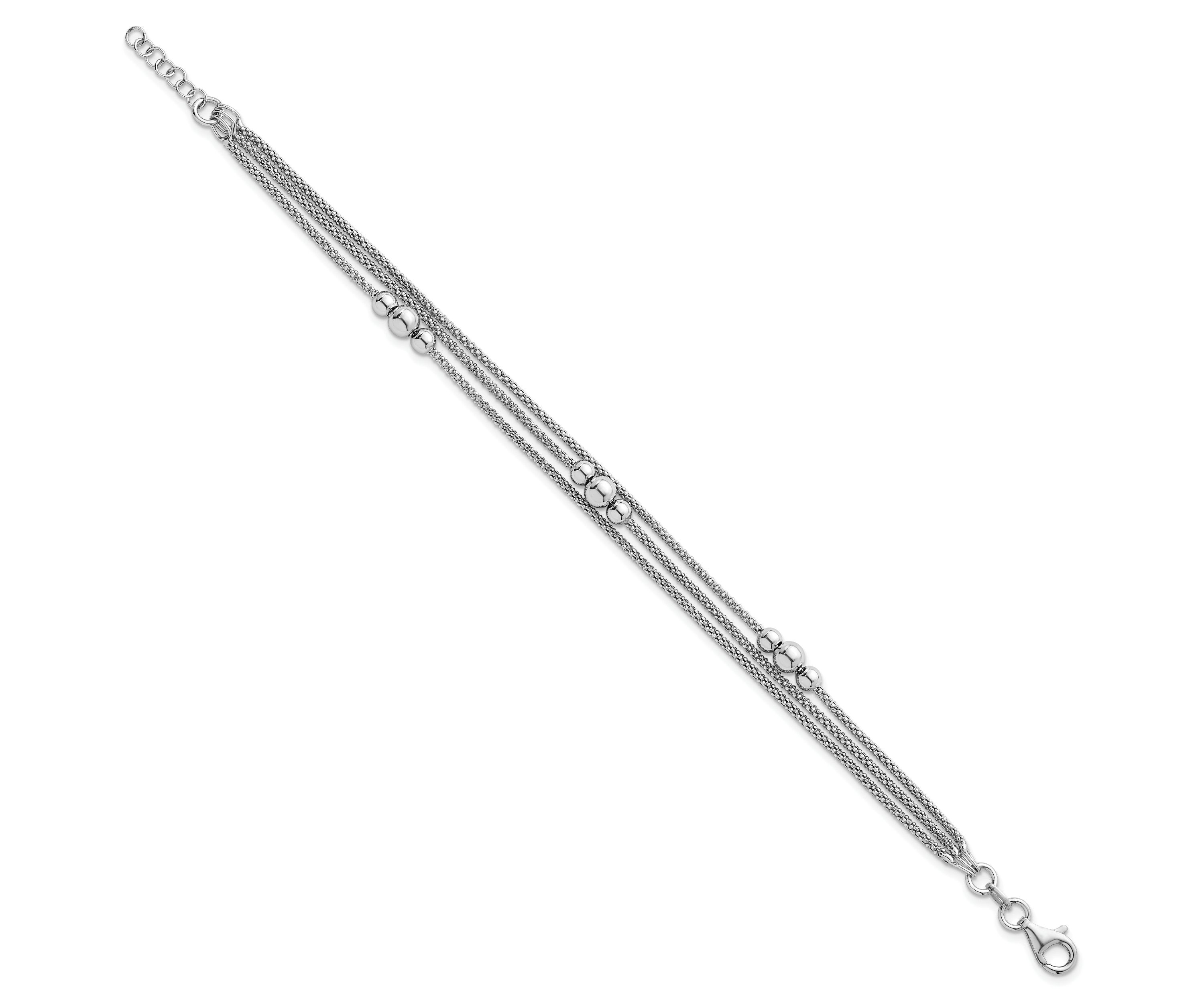 Sterling Silver Rhodium-plated Three Strand 7-inch with 0.5-inch Extender Bracelet