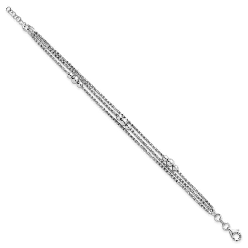 Sterling Silver Rhodium-plated Three Strand 7-inch with 0.5-inch Extender Bracelet