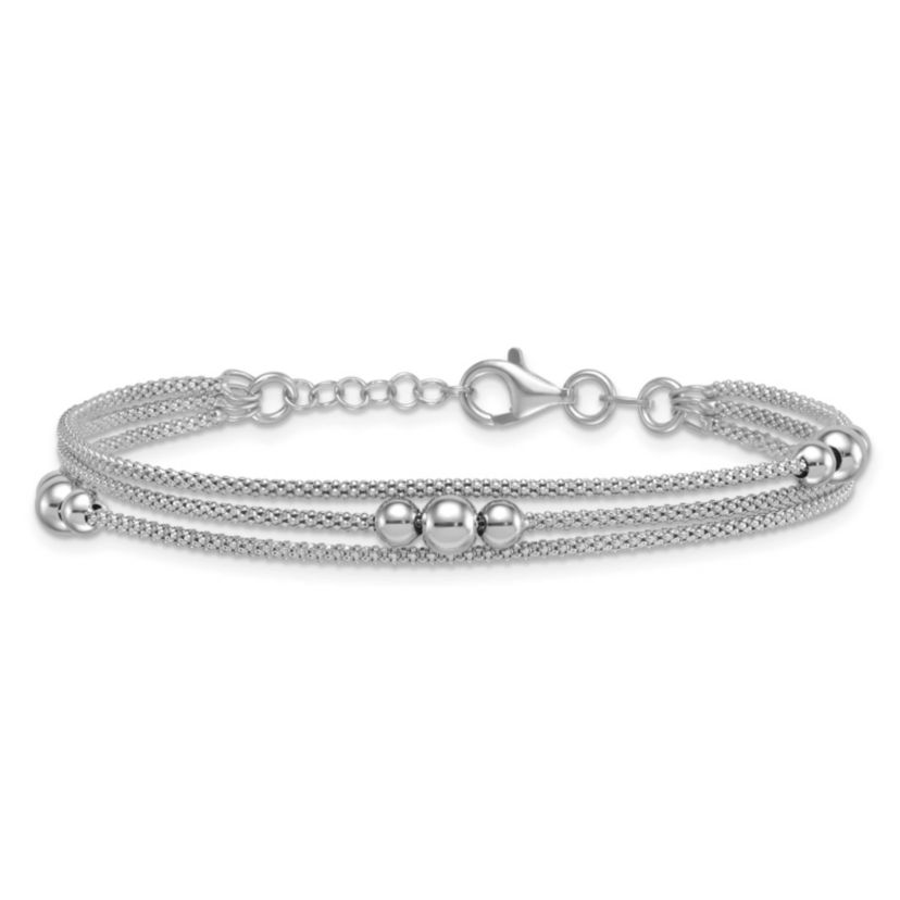 Sterling Silver Rhodium-plated Three Strand 7-inch with 0.5-inch Extender Bracelet