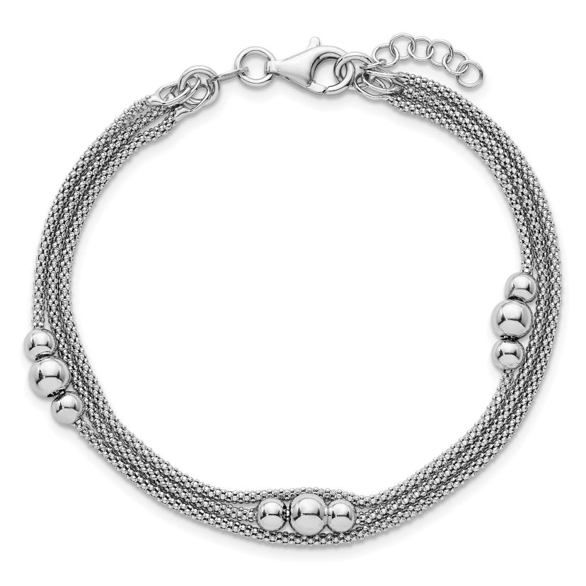 Sterling Silver Rhodium-plated Three Strand 7-inch with 0.5-inch Extender Bracelet