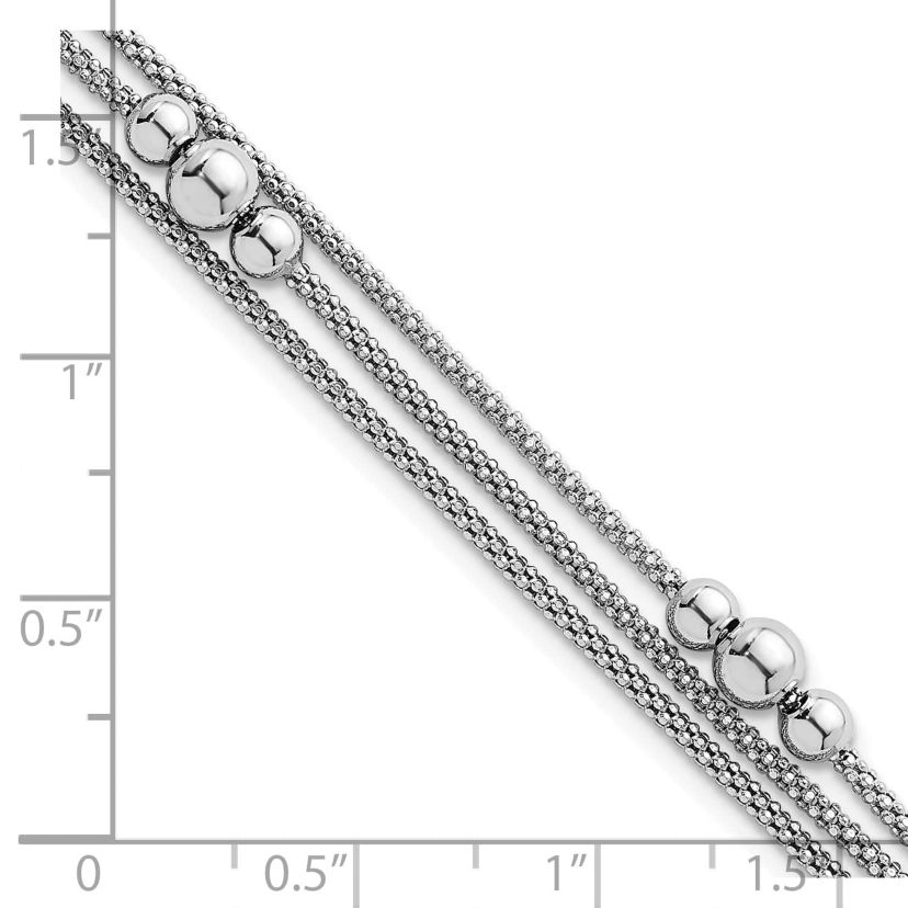 Sterling Silver Rhodium-plated Three Strand 7-inch with 0.5-inch Extender Bracelet
