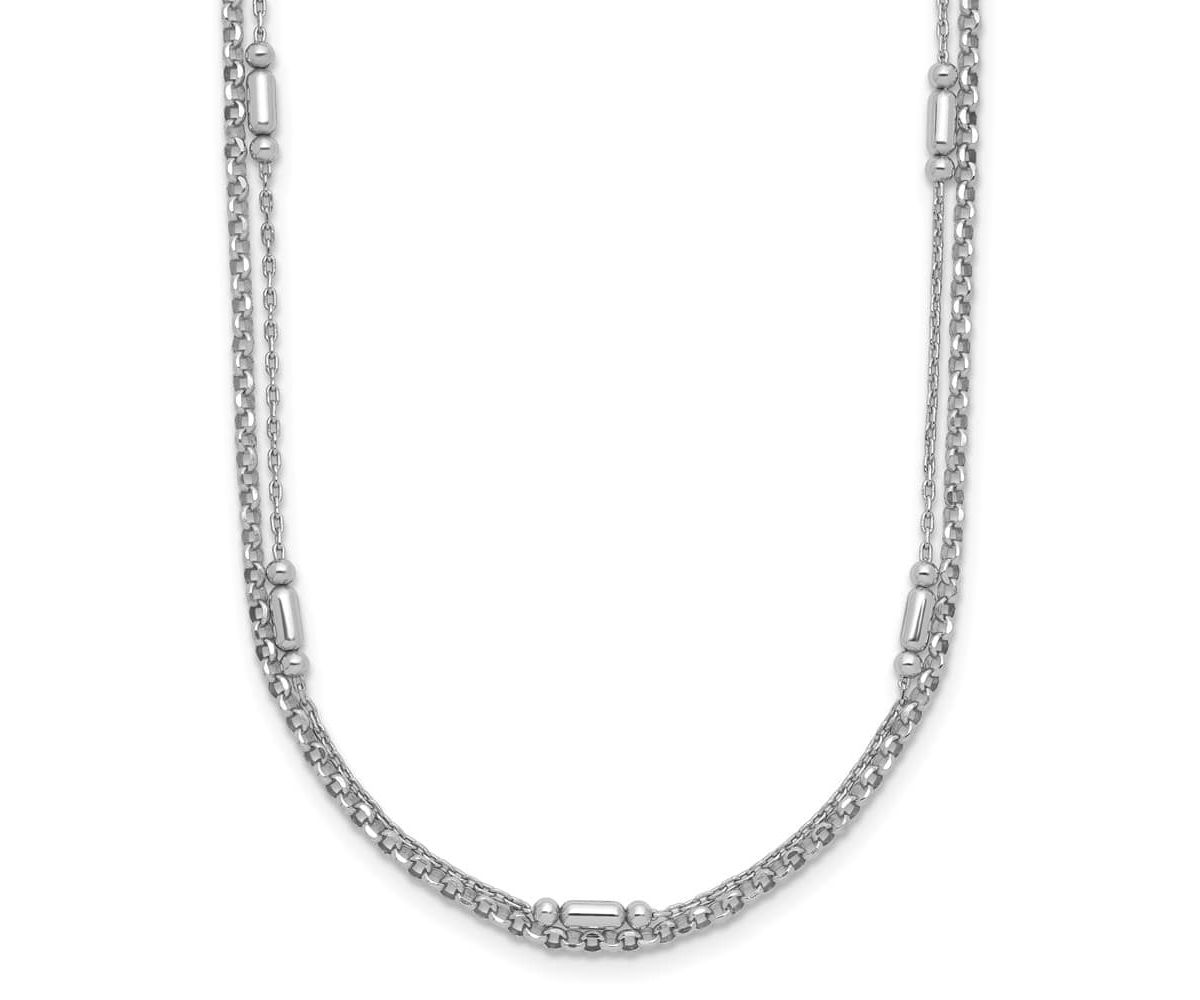 Sterling Silver Rhodium-plated Polished 2-strand 16-inch with 2-inch Extender Necklace