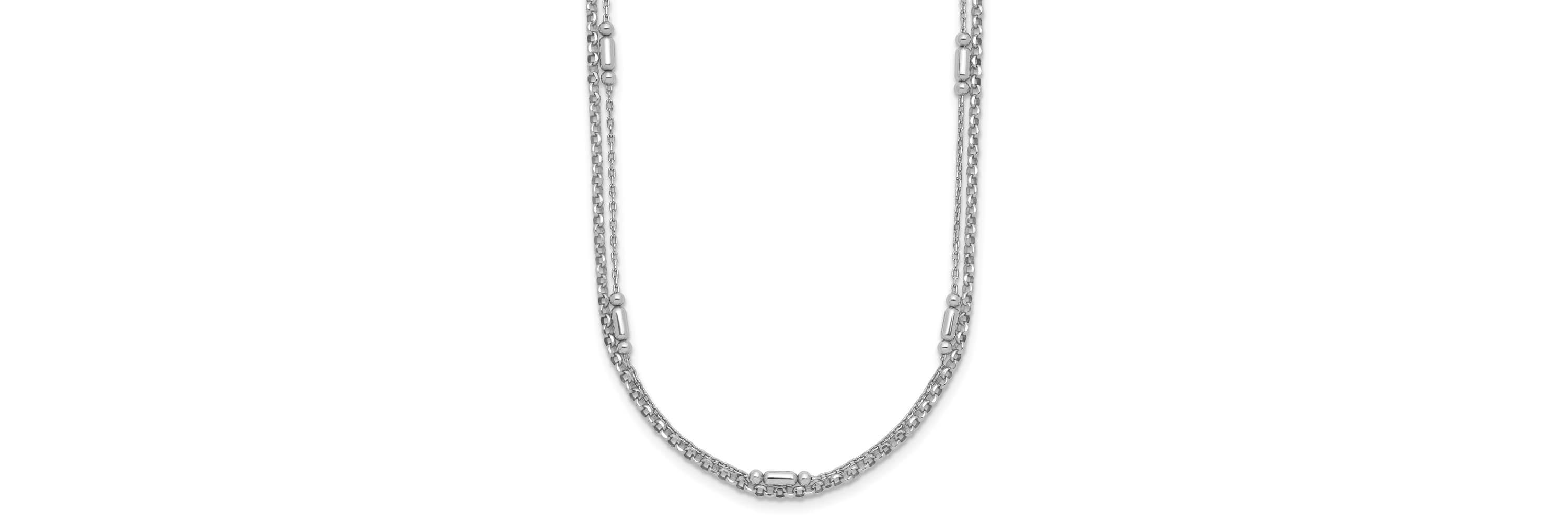 Sterling Silver Rhodium-plated Polished 2-strand 16-inch with 2-inch Extender Necklace