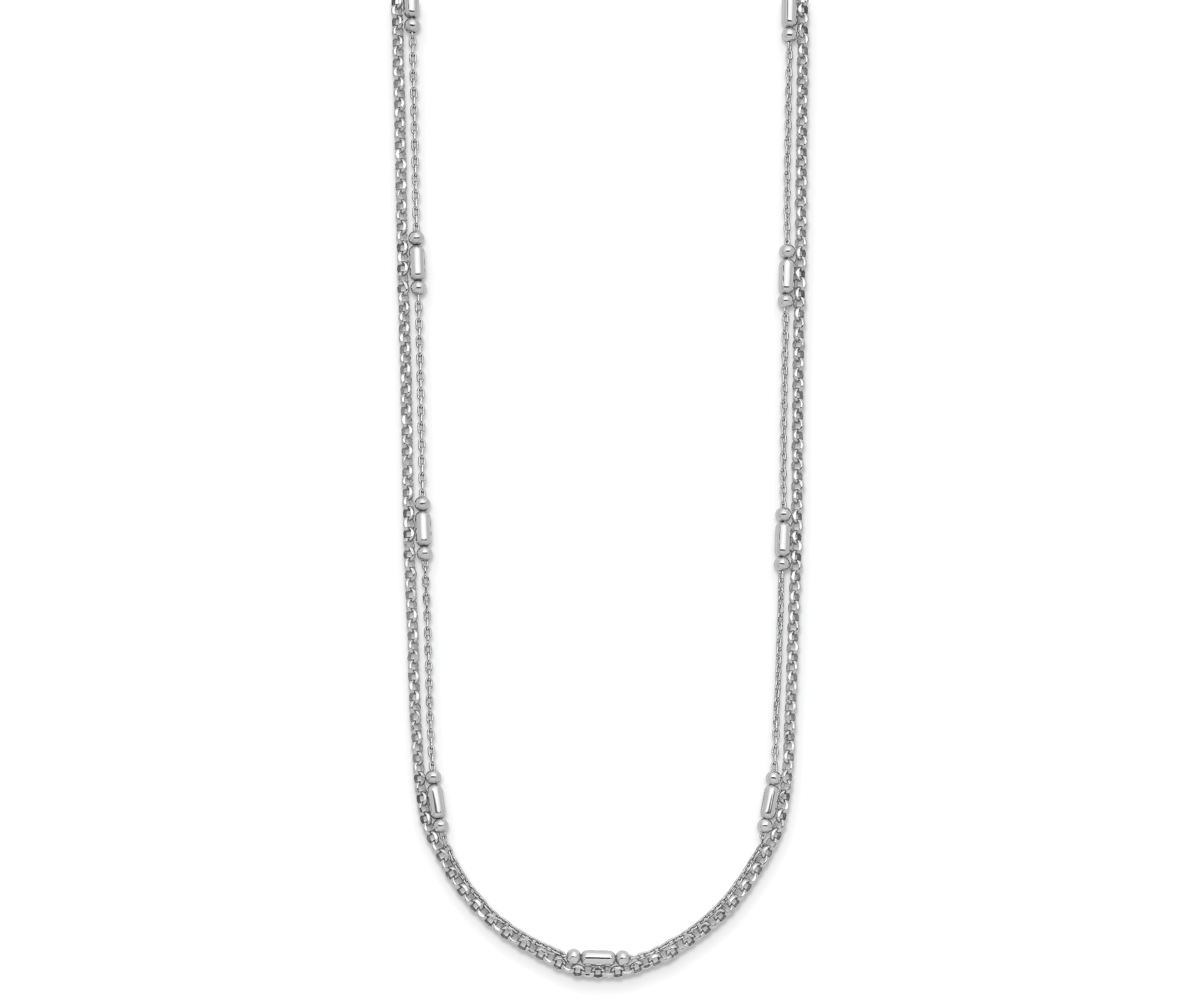 Sterling Silver Rhodium-plated Polished 2-strand 16-inch with 2-inch Extender Necklace