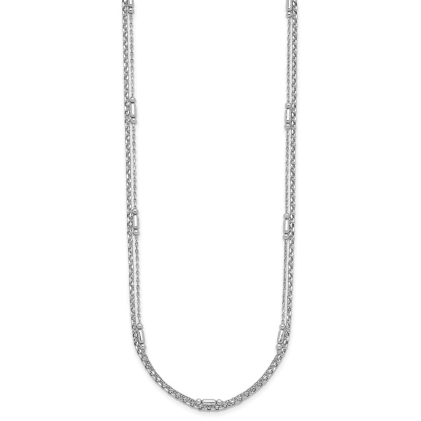 Sterling Silver Rhodium-plated Polished 2-strand 16-inch with 2-inch Extender Necklace