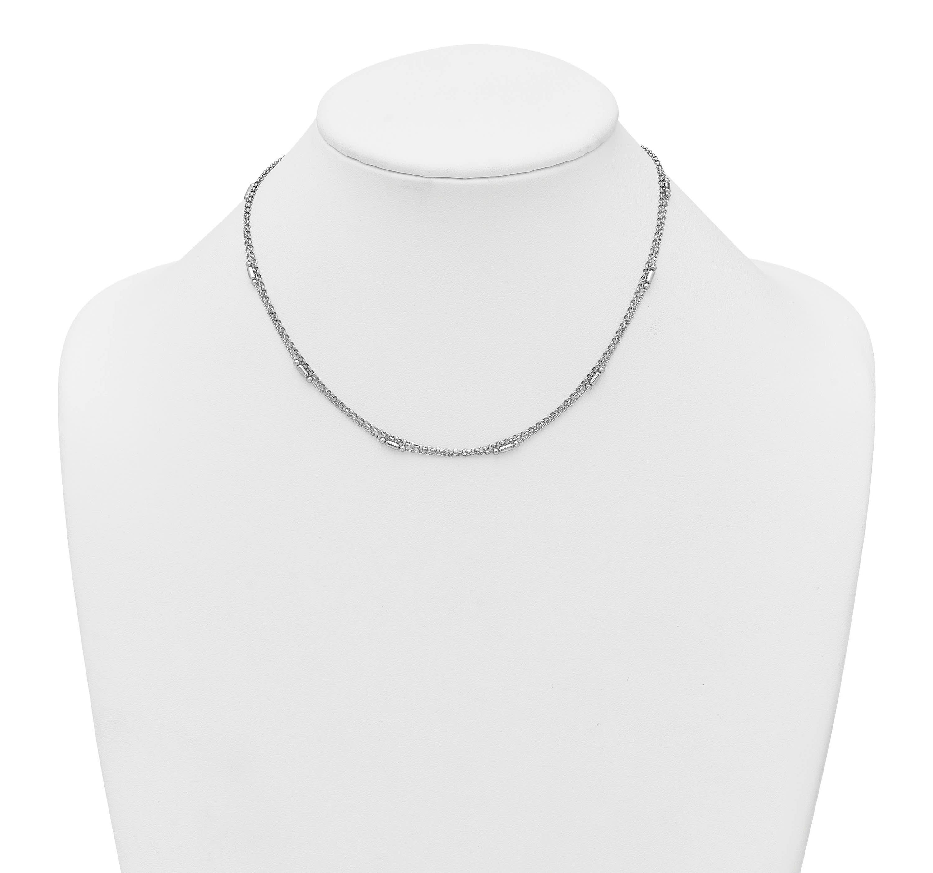 Sterling Silver Rhodium-plated Polished 2-strand 16-inch with 2-inch Extender Necklace