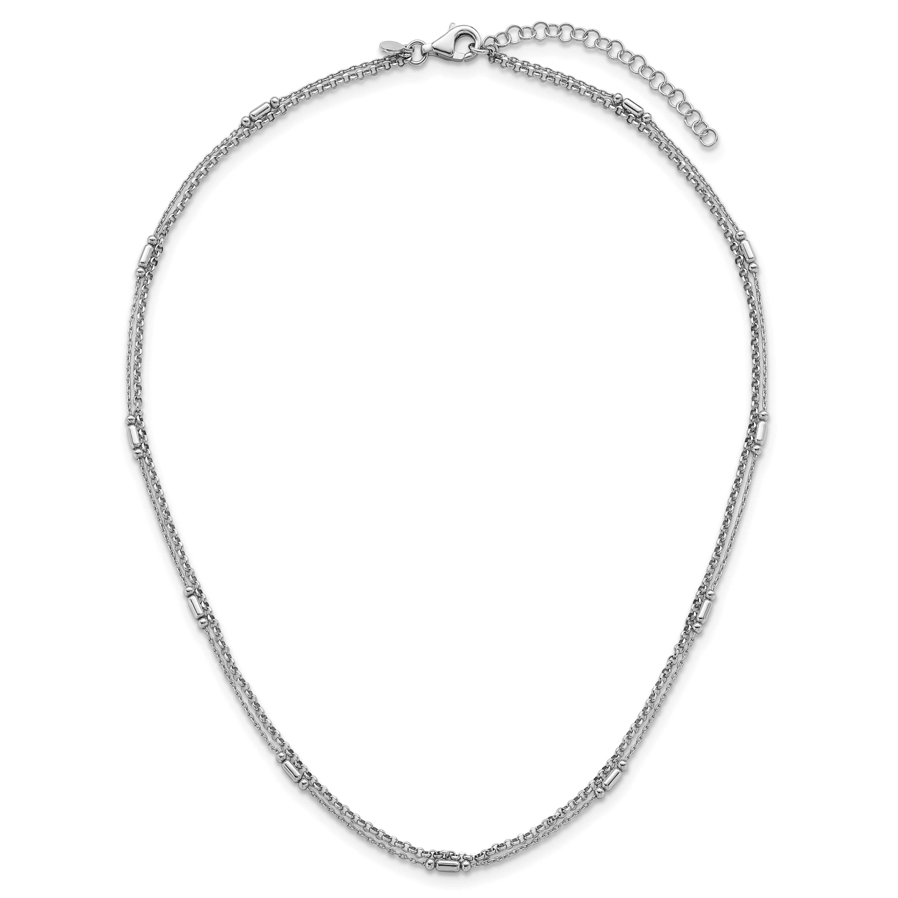Sterling Silver Rhodium-plated Polished 2-strand 16-inch with 2-inch Extender Necklace