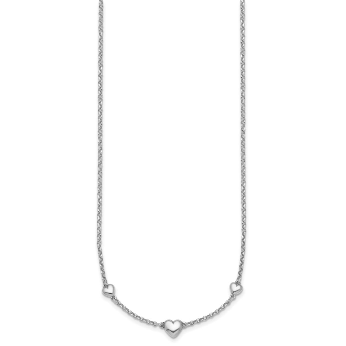 Sterling Silver Rhodium-plated Polished 3 Hearts 16-inch with 2-inch Extension Necklace