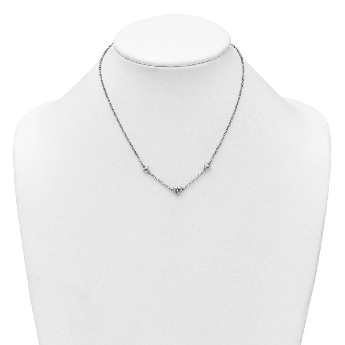 Sterling Silver Rhodium-plated Polished 3 Hearts 16-inch with 2-inch Extension Necklace