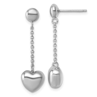 Belk & Co Sterling Silver Rhodium-plated Polished Heart Post Dangle Earrings