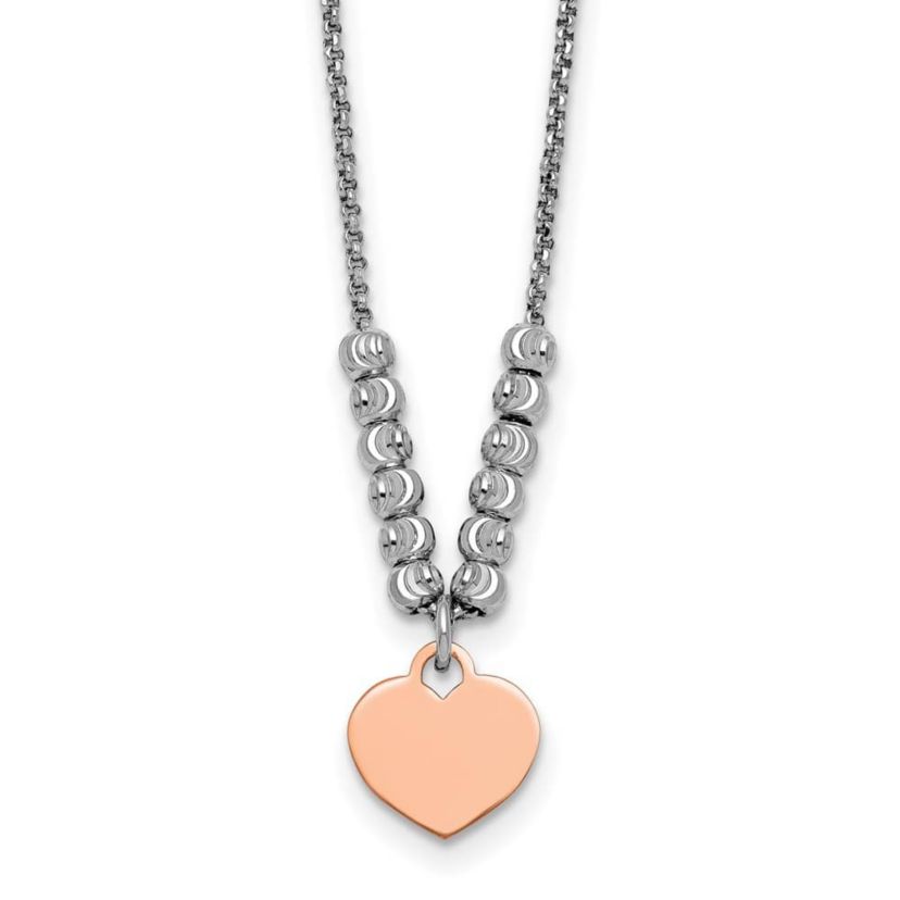 Sterling Silver Rose Gold-plated Heart 16-inch with 1-inch Extension Necklace