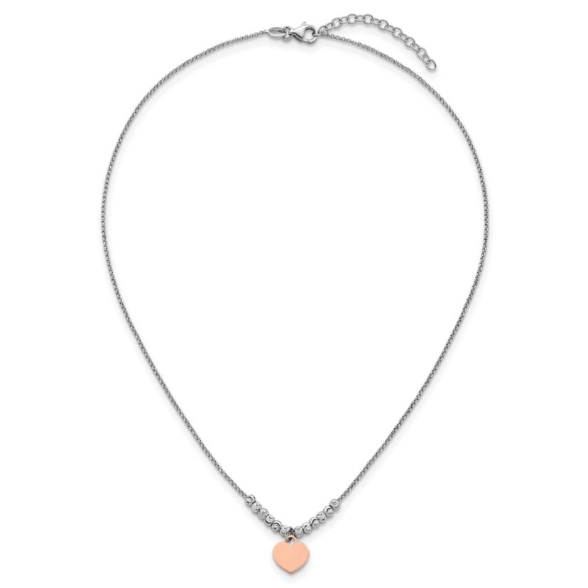Sterling Silver Rose Gold-plated Heart 16-inch with 1-inch Extension Necklace
