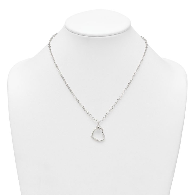 Sterling Silver Polished and Twisted Heart 18-inch Necklace