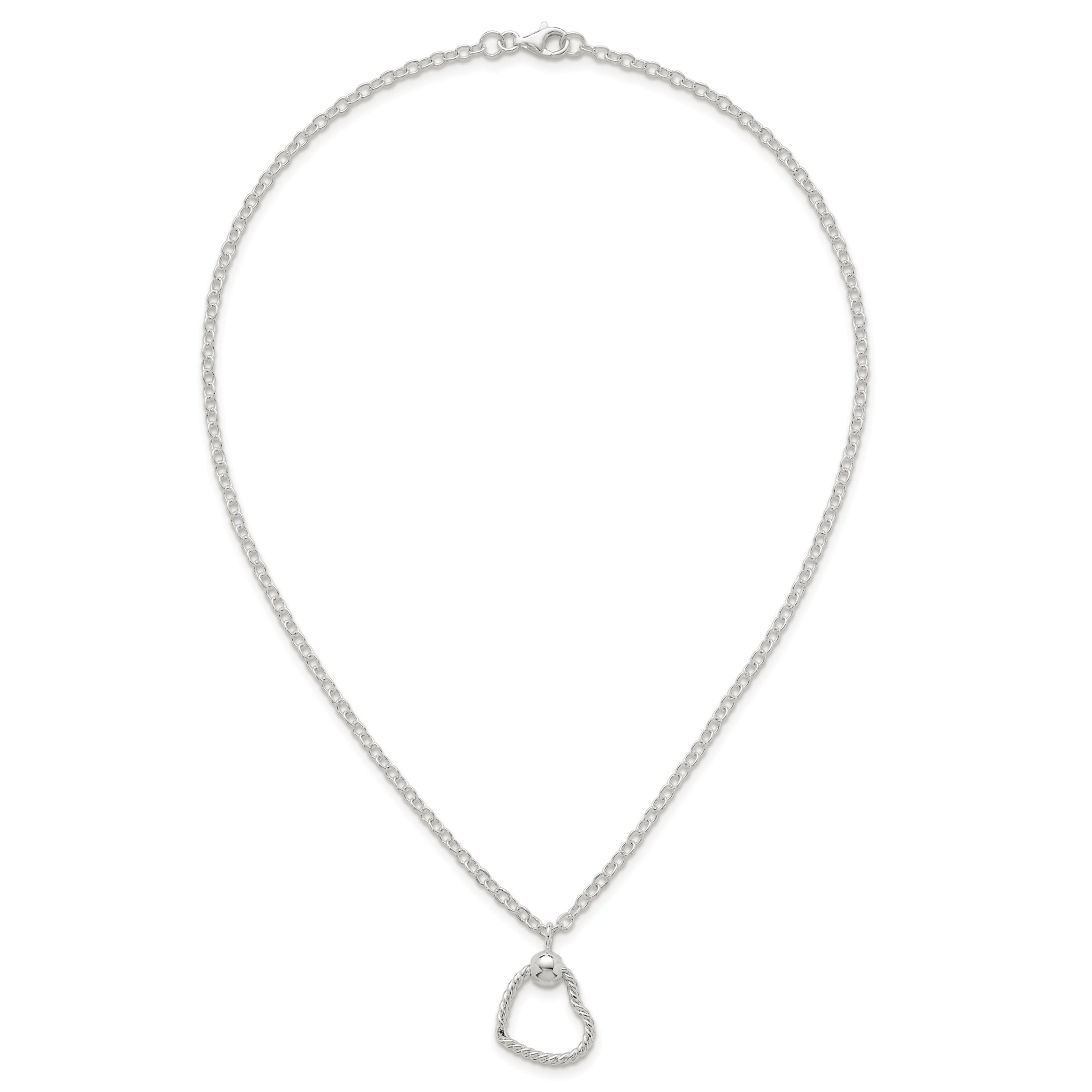 Sterling Silver Polished and Twisted Heart 18-inch Necklace