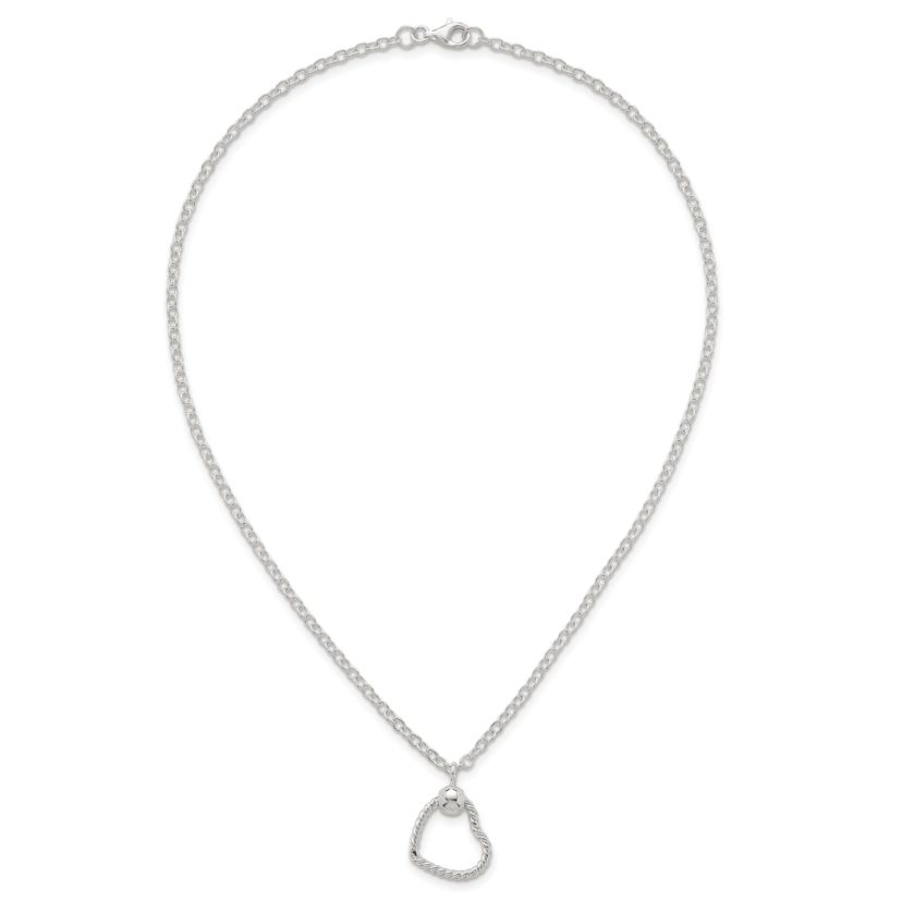 Sterling Silver Polished and Twisted Heart 18-inch Necklace