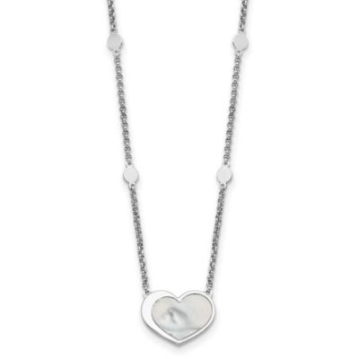 Belk & Co Sterling Silver Rhodium-plated Mother of Pearl Heart 16-inch with 1-inch Extension Necklace, White, 16 in