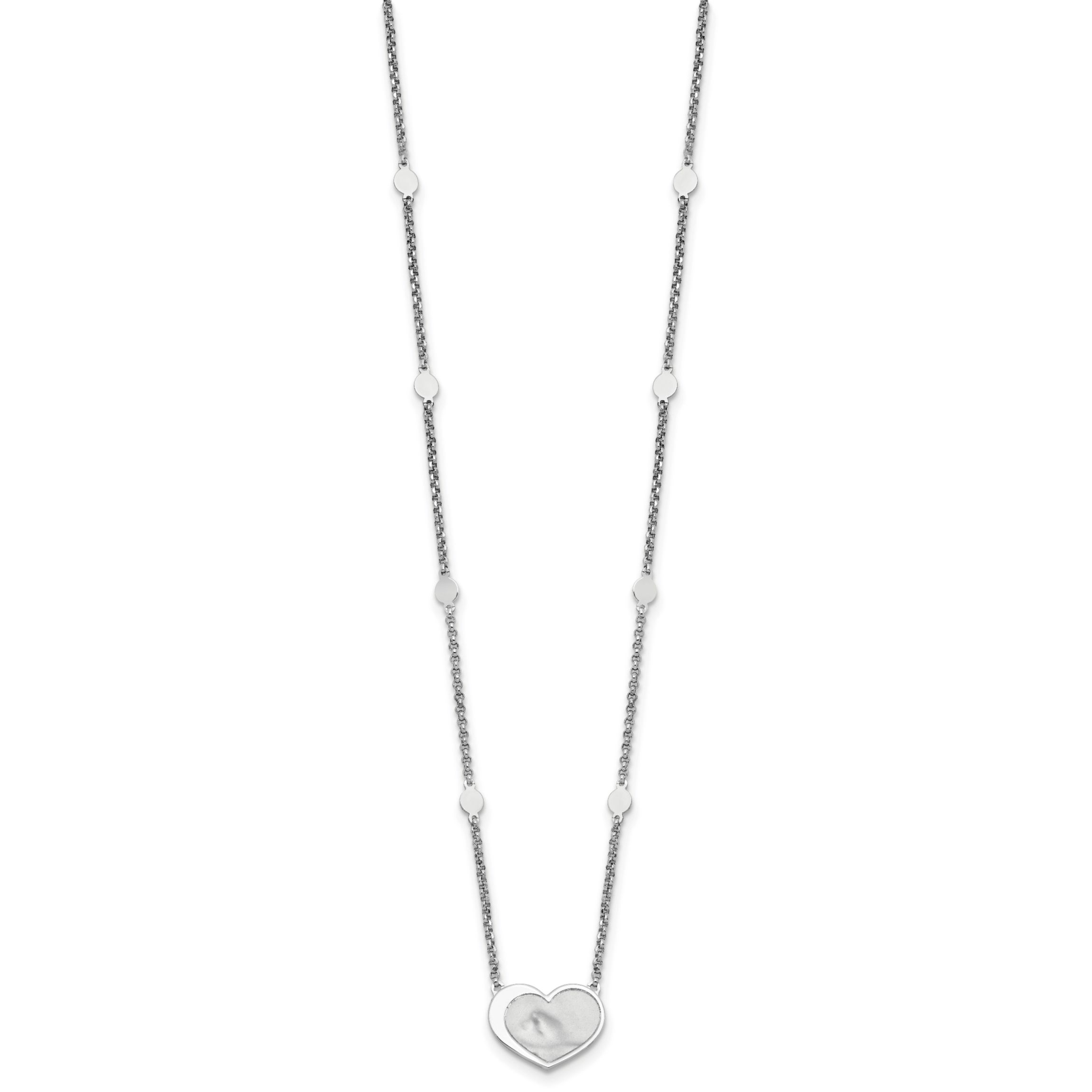 Sterling Silver Rhodium-plated Mother of Pearl Heart 16-inch with 1-inch Extension Necklace