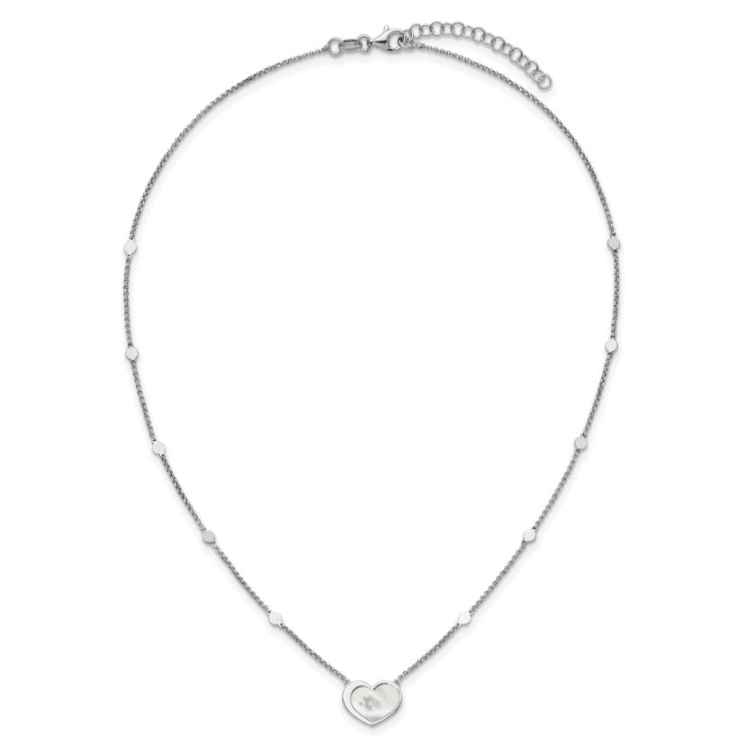 Sterling Silver Rhodium-plated Mother of Pearl Heart 16-inch with 1-inch Extension Necklace
