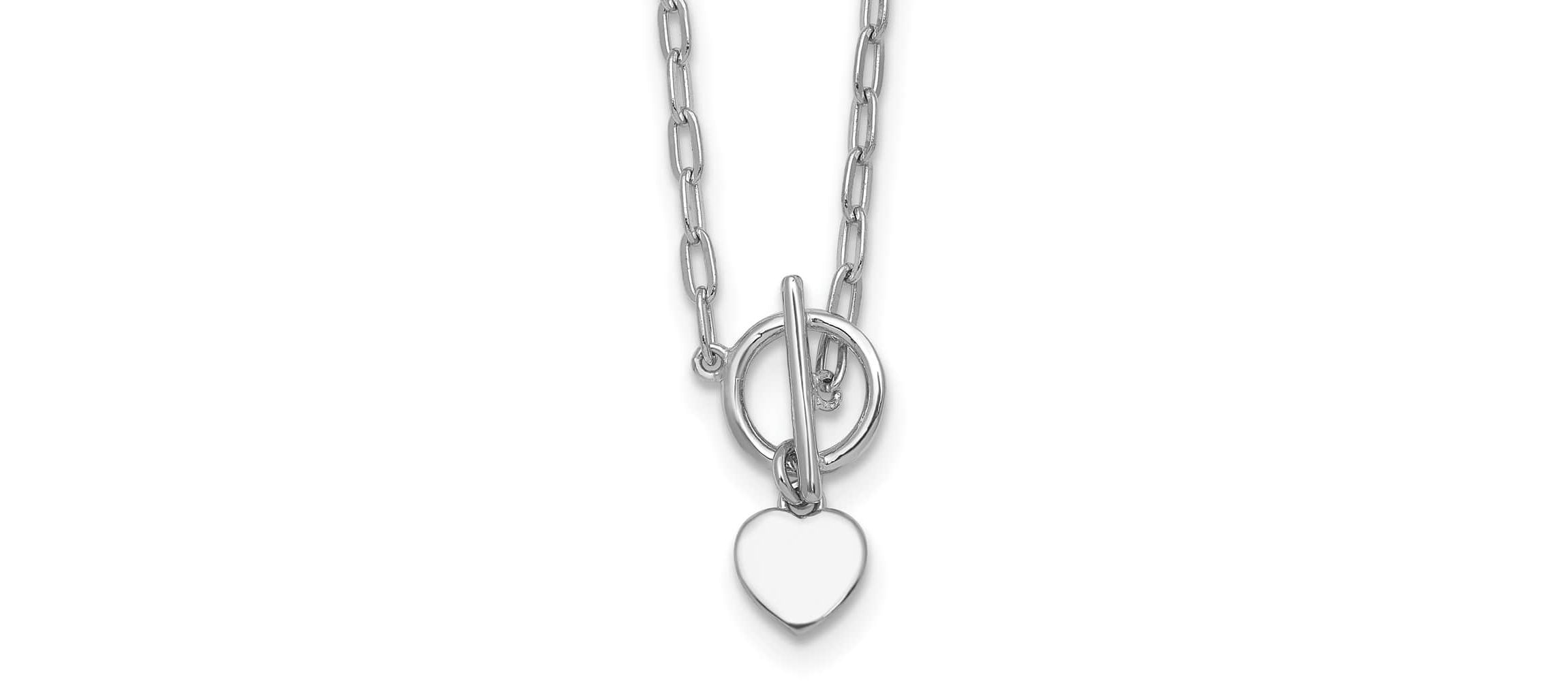 Sterling Silver Rhodium-plated Heart Paperclip Link 16-inch with 2-inch Extension Necklace