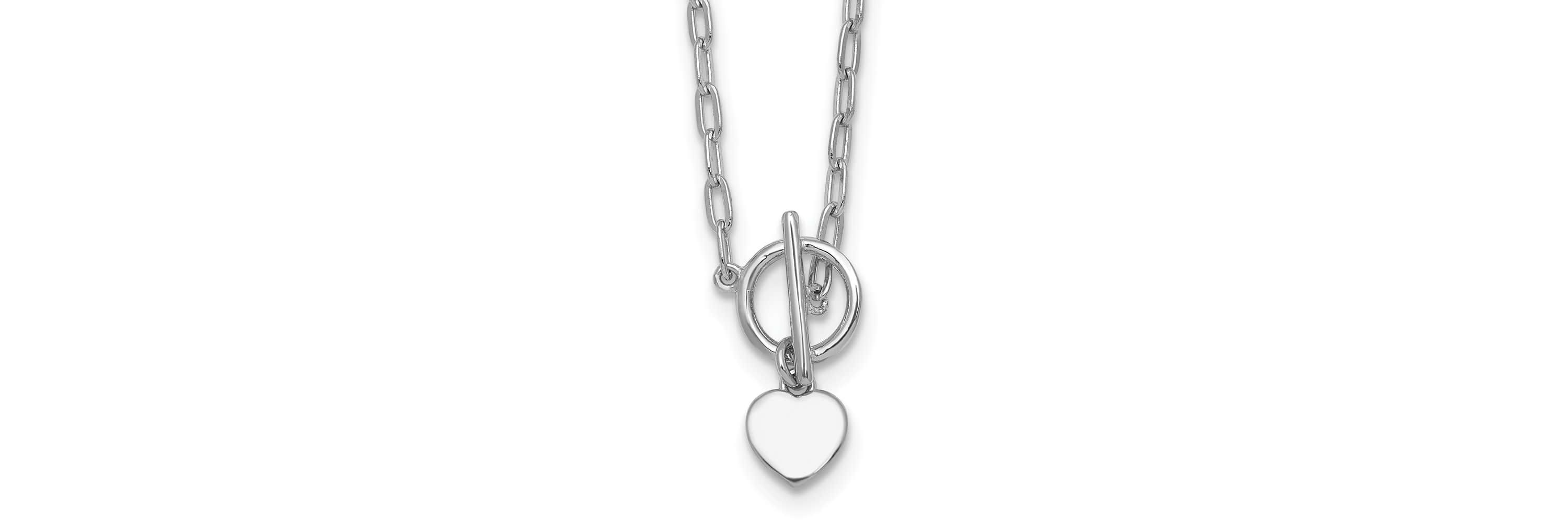 Sterling Silver Rhodium-plated Heart Paperclip Link 16-inch with 2-inch Extension Necklace