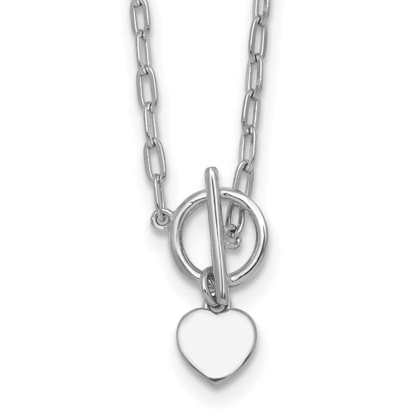 Sterling Silver Rhodium-plated Heart Paperclip Link 16-inch with 2-inch Extension Necklace