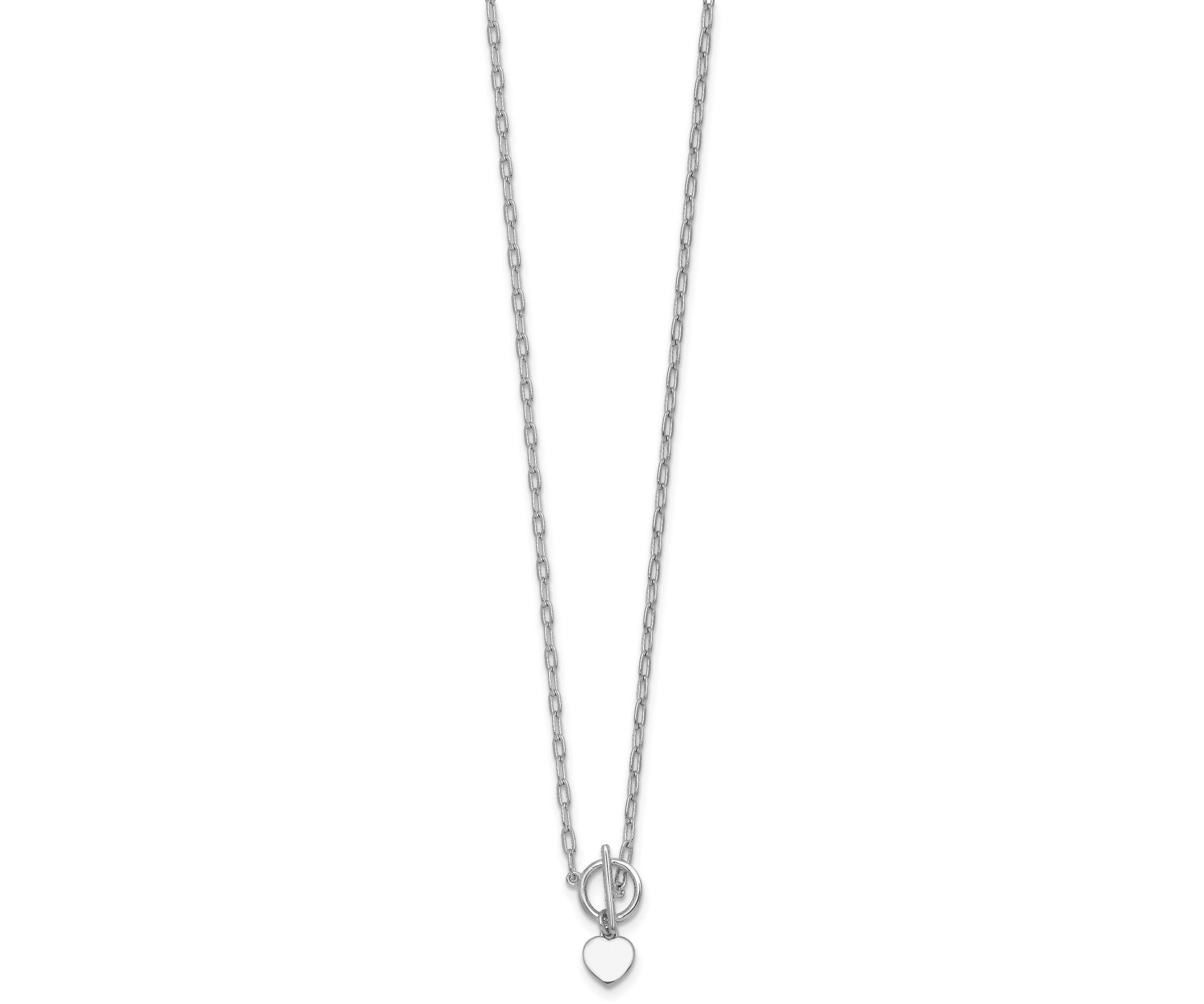 Sterling Silver Rhodium-plated Heart Paperclip Link 16-inch with 2-inch Extension Necklace