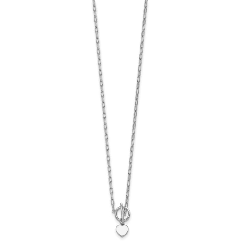 Sterling Silver Rhodium-plated Heart Paperclip Link 16-inch with 2-inch Extension Necklace