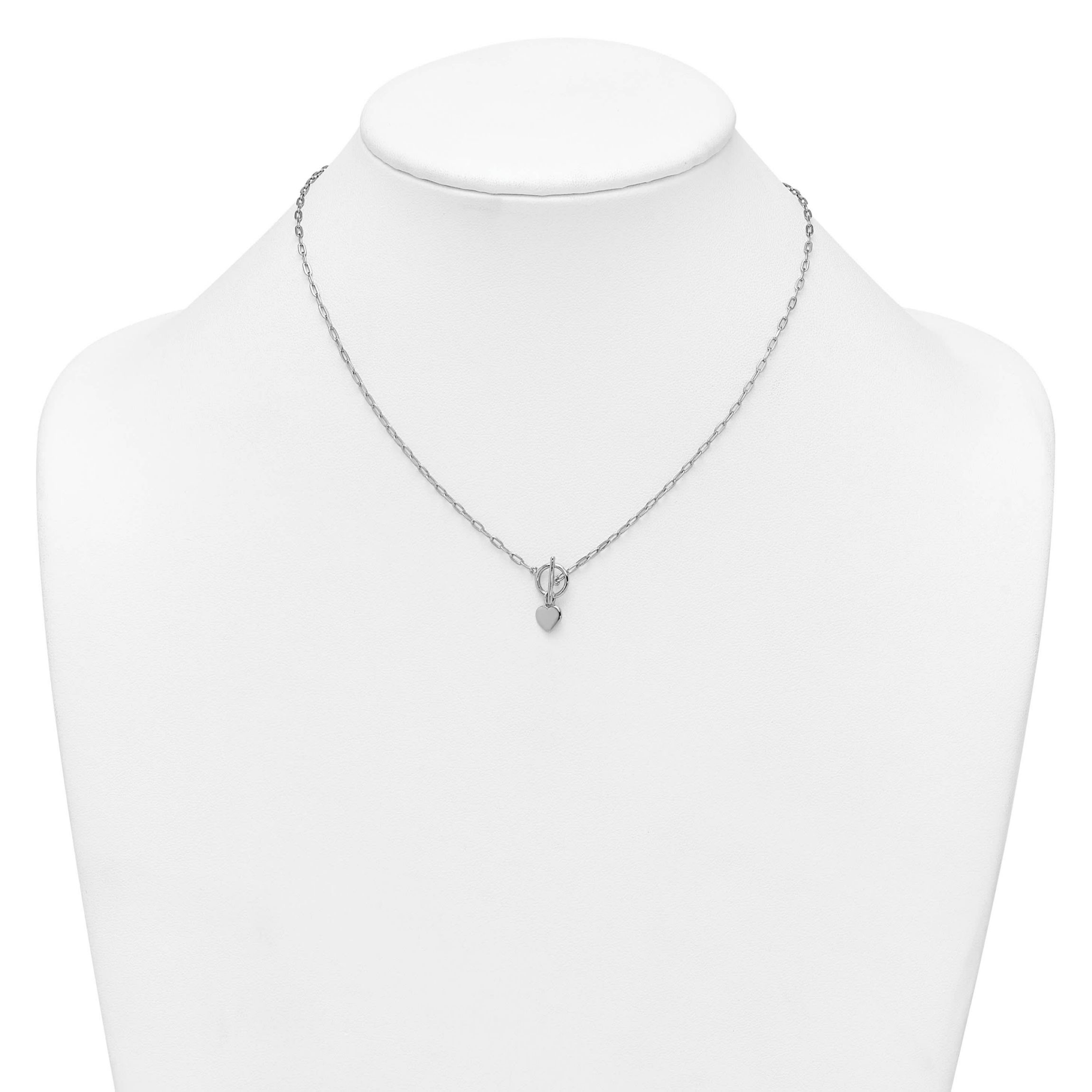 Sterling Silver Rhodium-plated Heart Paperclip Link 16-inch with 2-inch Extension Necklace