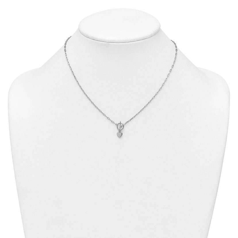 Sterling Silver Rhodium-plated Heart Paperclip Link 16-inch with 2-inch Extension Necklace