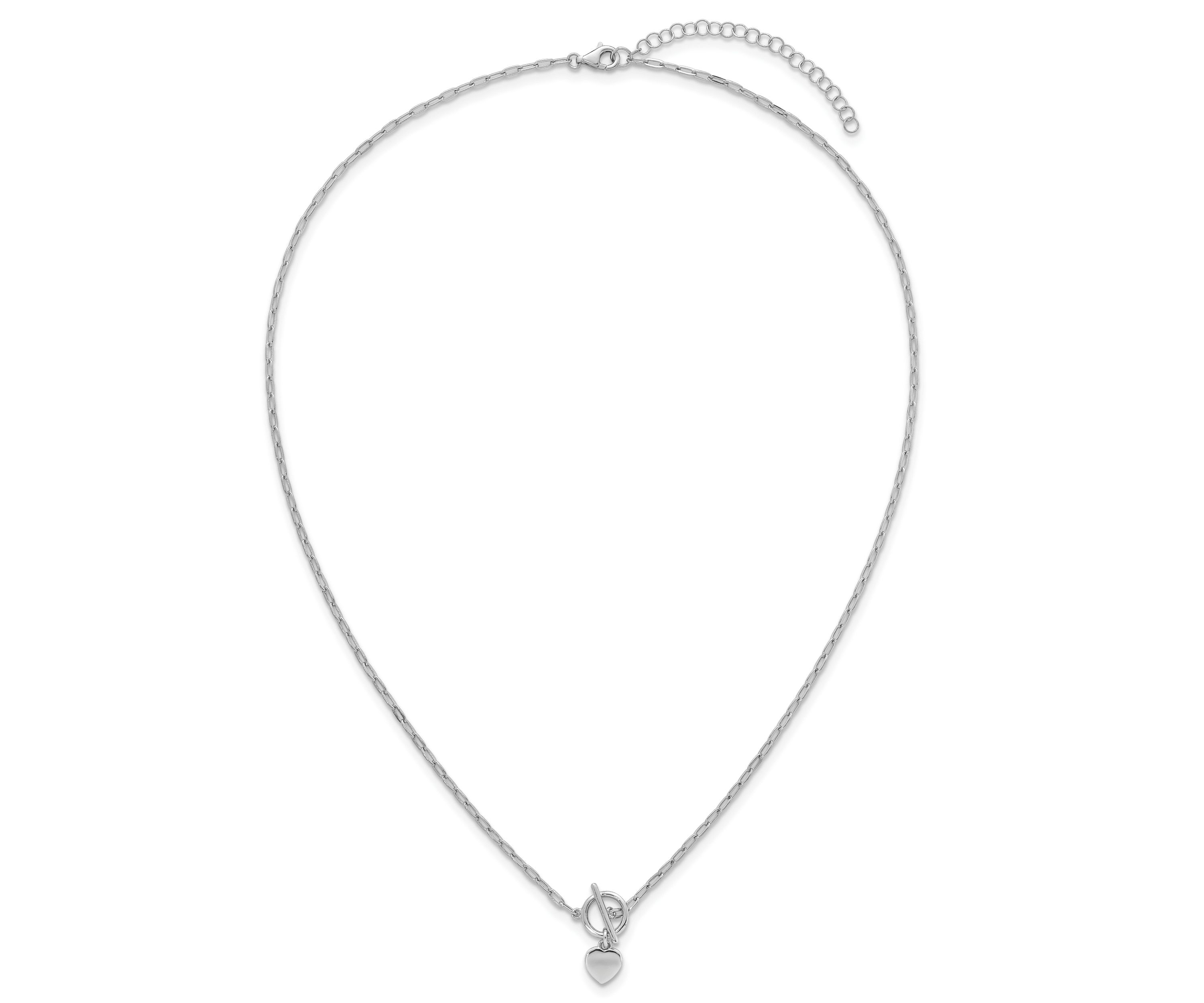 Sterling Silver Rhodium-plated Heart Paperclip Link 16-inch with 2-inch Extension Necklace