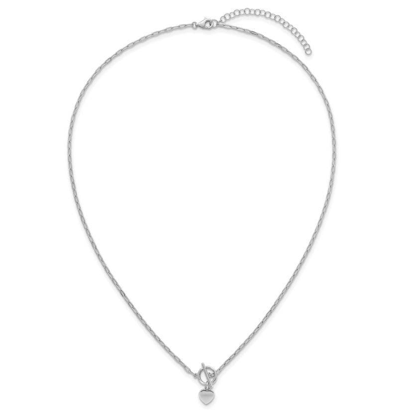 Sterling Silver Rhodium-plated Heart Paperclip Link 16-inch with 2-inch Extension Necklace