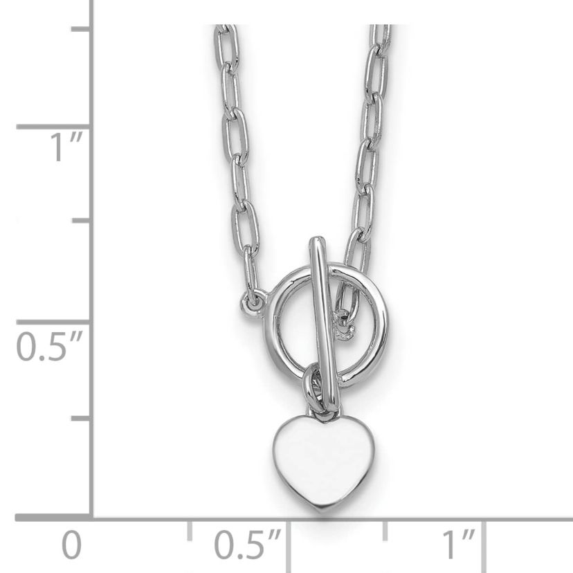 Sterling Silver Rhodium-plated Heart Paperclip Link 16-inch with 2-inch Extension Necklace