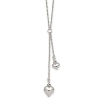 Belk & Co Sterling Silver Polished Two Heart Lariat Necklace, White, 16 in