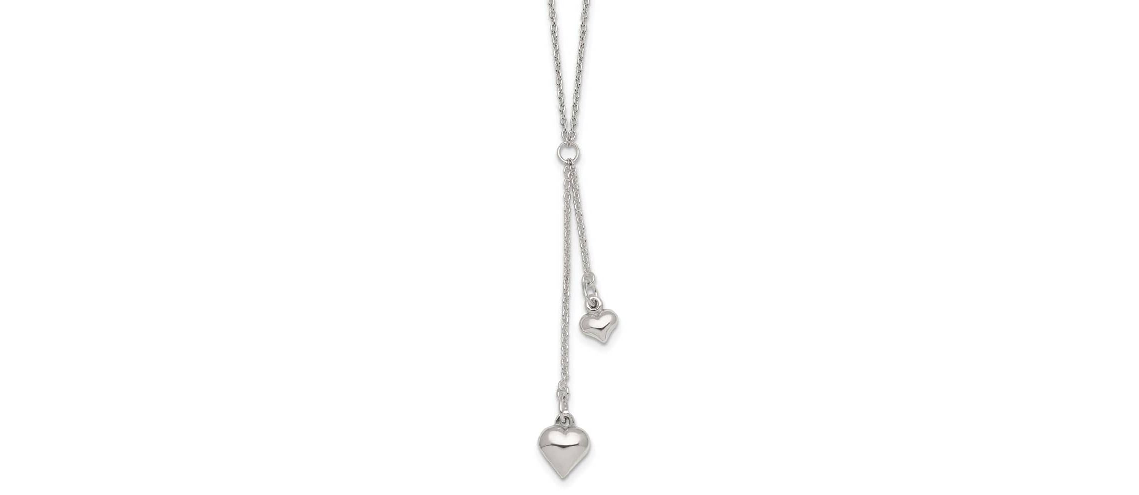 Sterling Silver Polished Two Heart Lariat Necklace