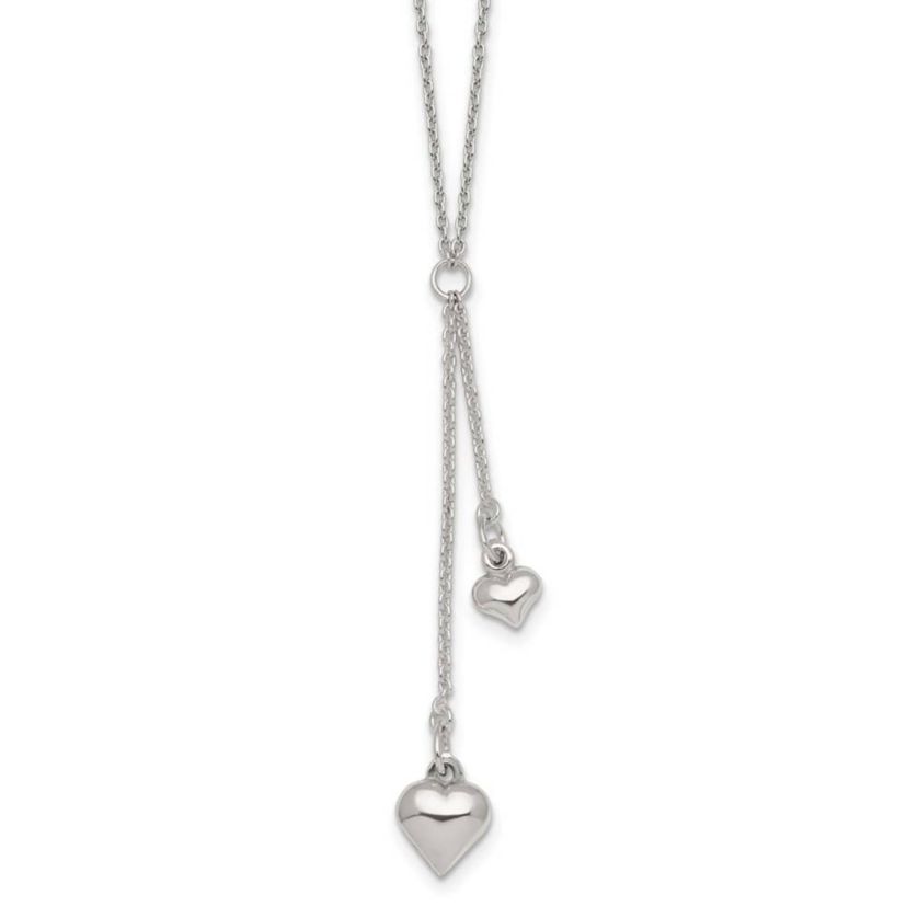 Sterling Silver Polished Two Heart Lariat Necklace