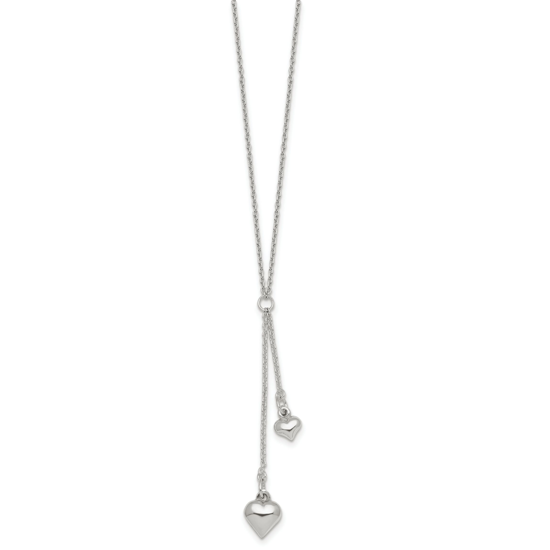 Sterling Silver Polished Two Heart Lariat Necklace