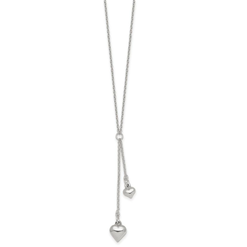 Sterling Silver Polished Two Heart Lariat Necklace