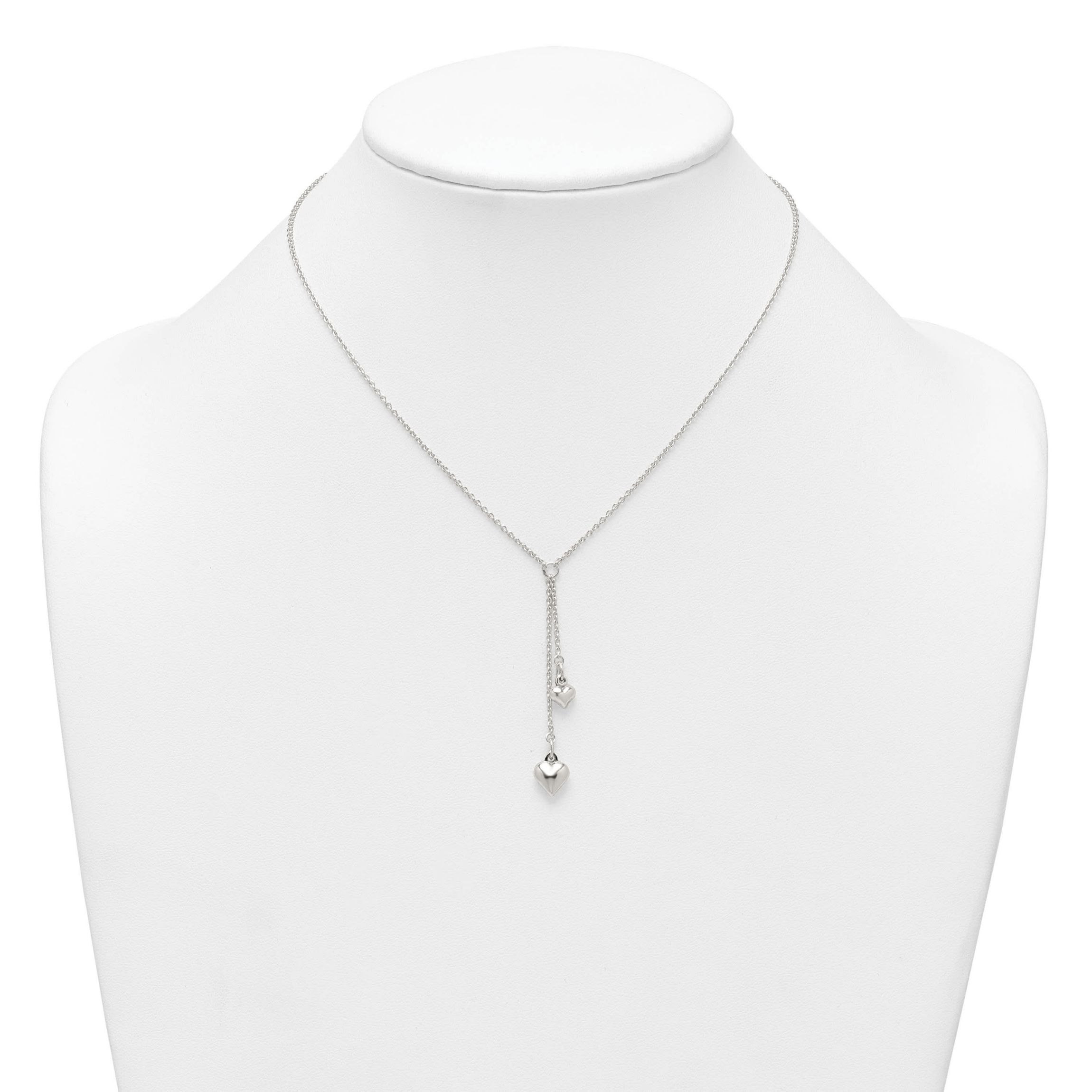 Sterling Silver Polished Two Heart Lariat Necklace