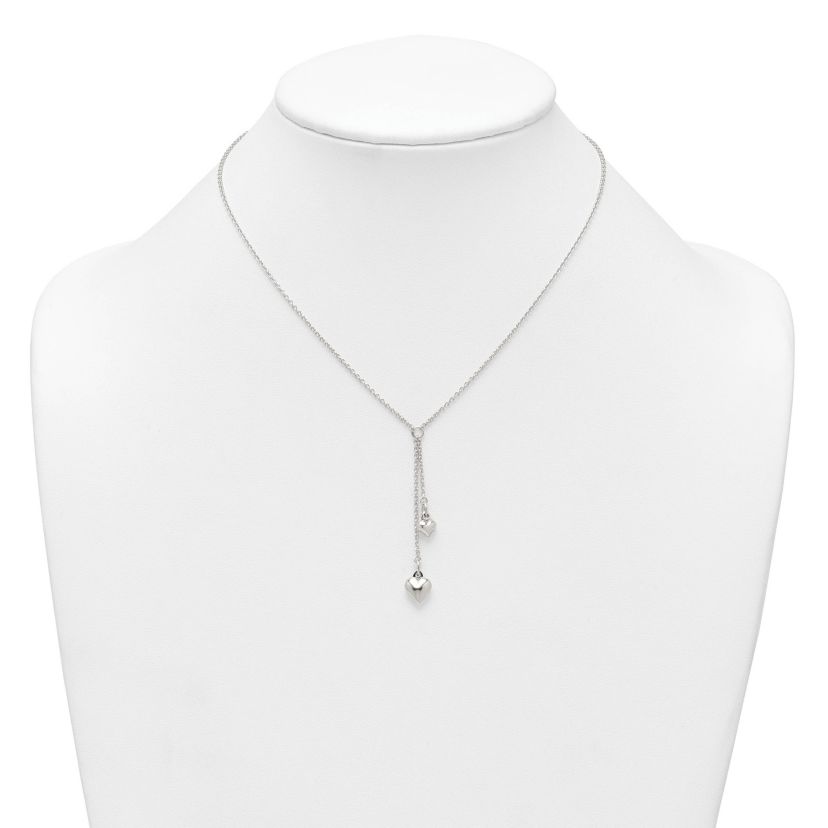 Sterling Silver Polished Two Heart Lariat Necklace