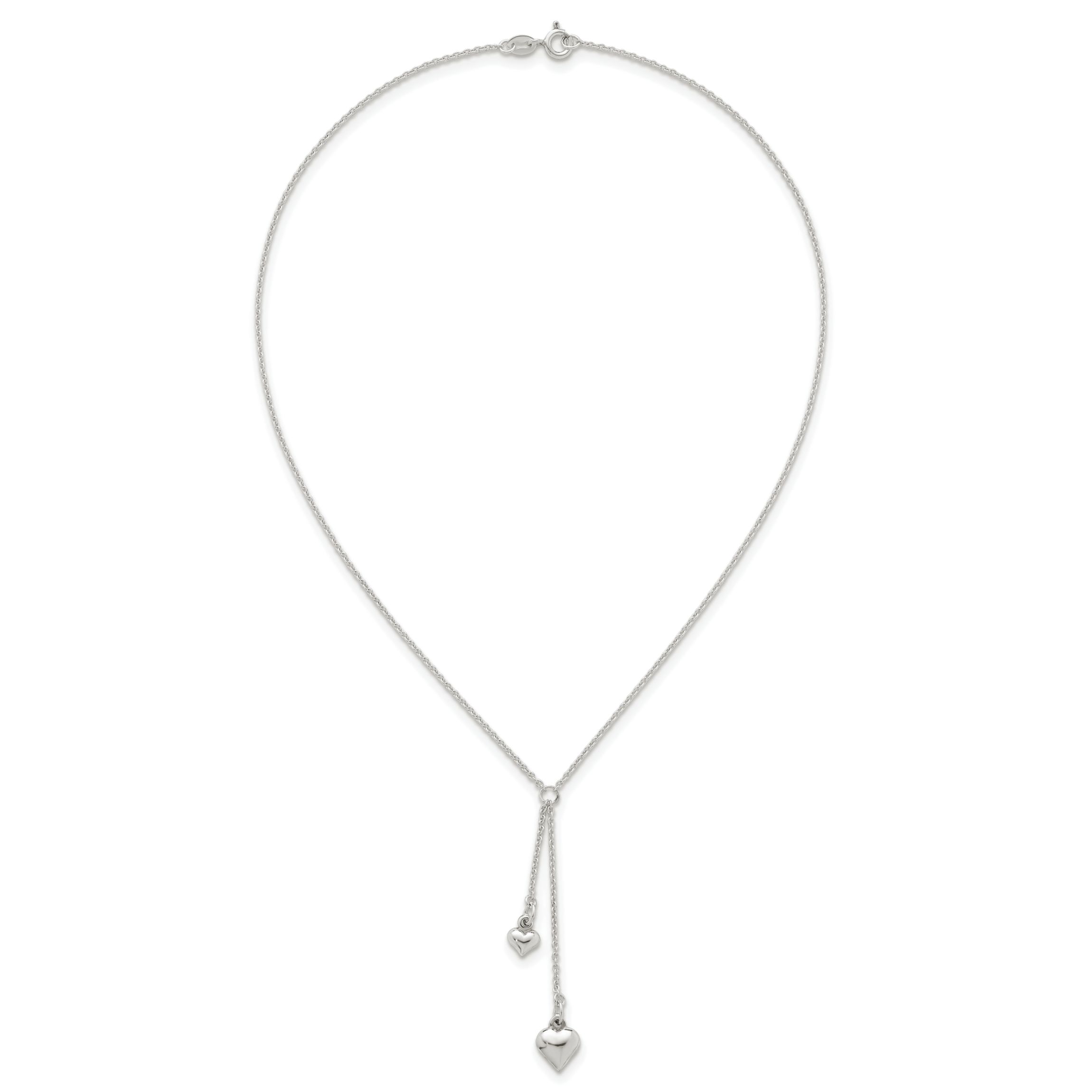 Sterling Silver Polished Two Heart Lariat Necklace