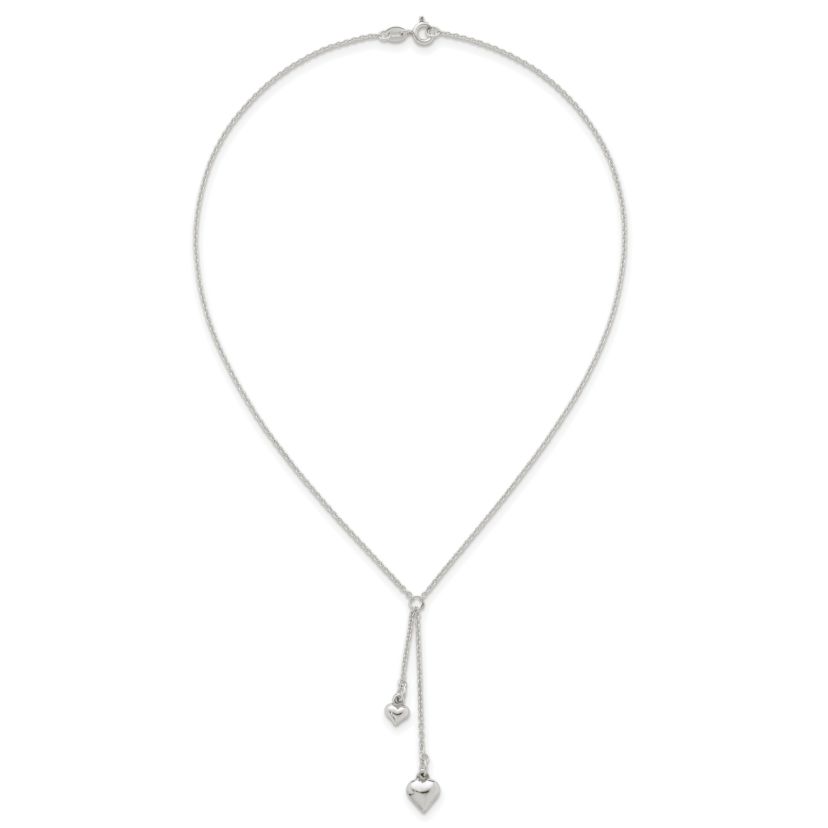 Sterling Silver Polished Two Heart Lariat Necklace