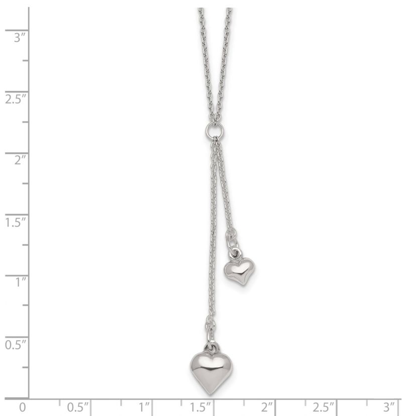 Sterling Silver Polished Two Heart Lariat Necklace