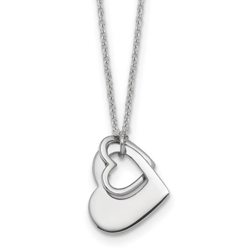 Sterling Silver Rhodium-plated Heart with Heart Cutout 16-inch with 2-inch Extension Necklace