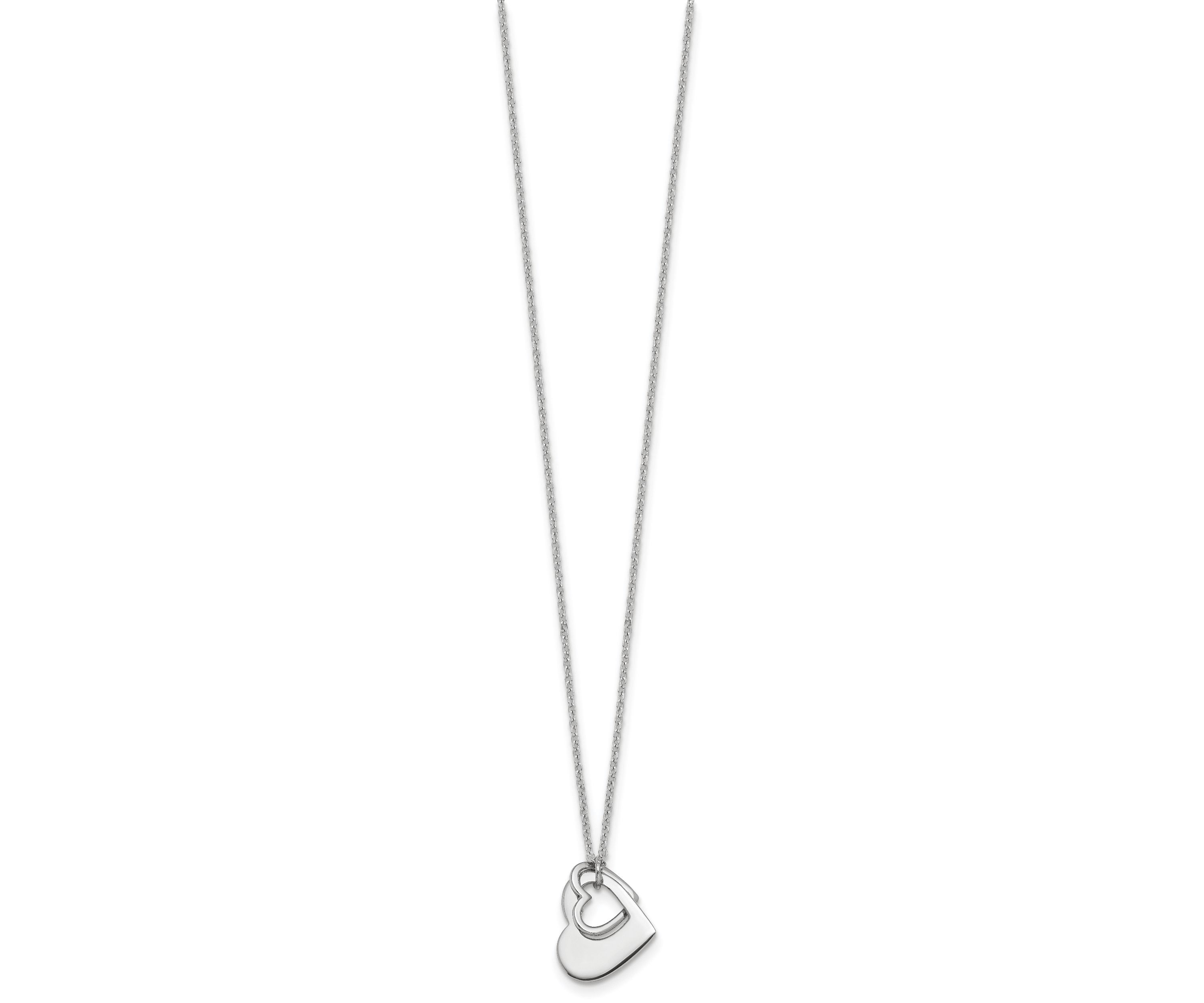 Sterling Silver Rhodium-plated Heart with Heart Cutout 16-inch with 2-inch Extension Necklace